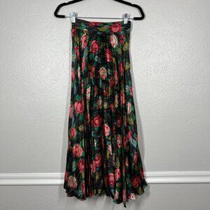 Emanuel Ungaro Luxury  Black Floral Pleated High-waist Midi Circle Flowy Skirt